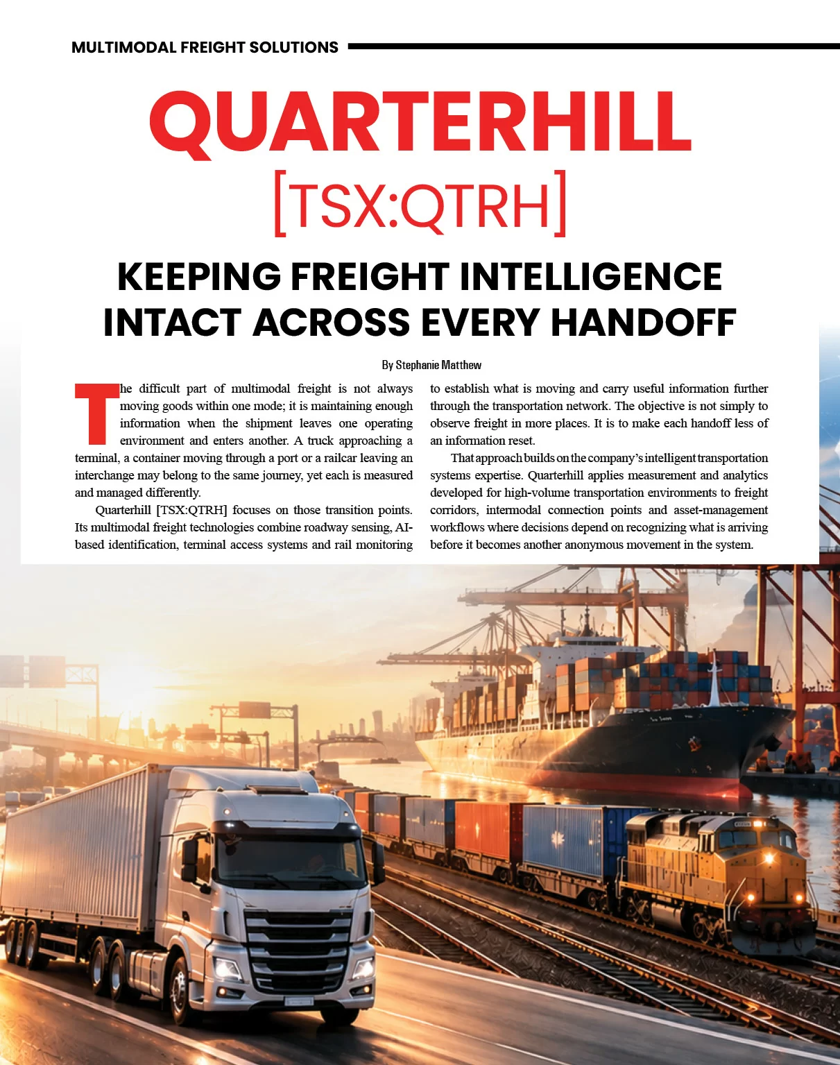 Quarterhill [TSX:QTRH]: Keeping Freight Intelligence Intact Across Every Handoff | Logistics & Transportation Review